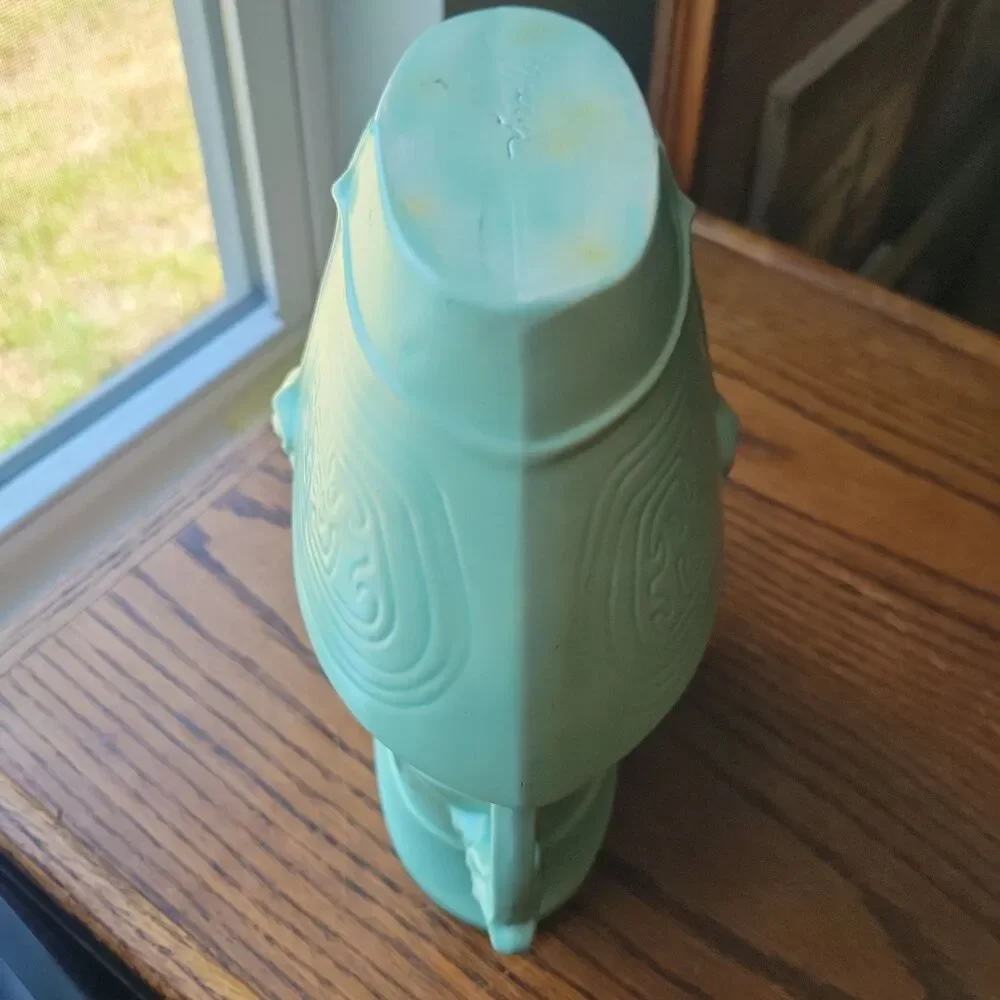 Vtg Studio Art Pottery Urn Vase Dragon Handled Mayan Motif Signed Meryl RARE MCM